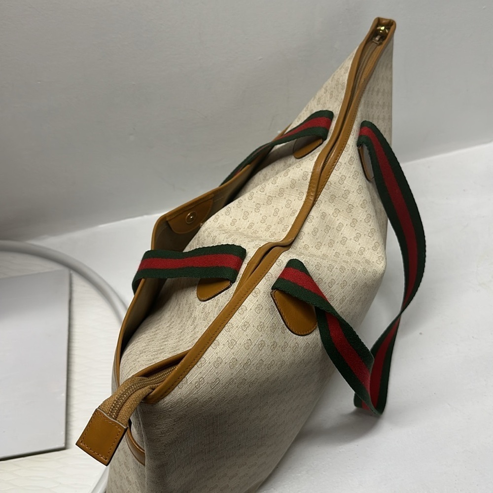 Gucci Signature East West Tote Shoulder Bag Purse Vintage 1980's Cream Tan Red - Picture 11 of 16